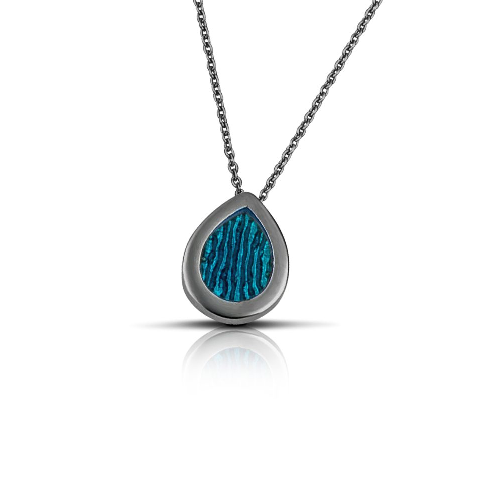 Sterling Silver Drop Necklace with Turquoise enamel - Image 2