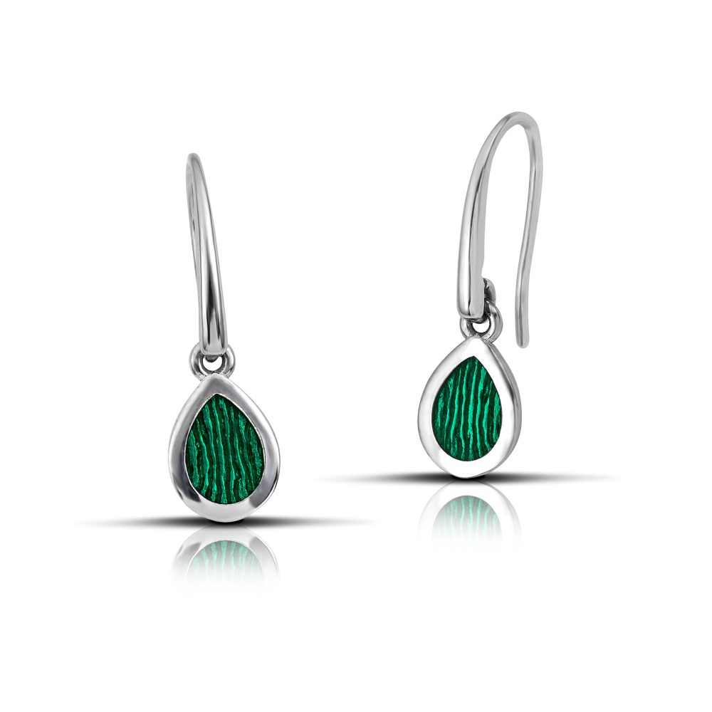 Sterling silver Drop Dangle Earrings with Green enamel - Image 4