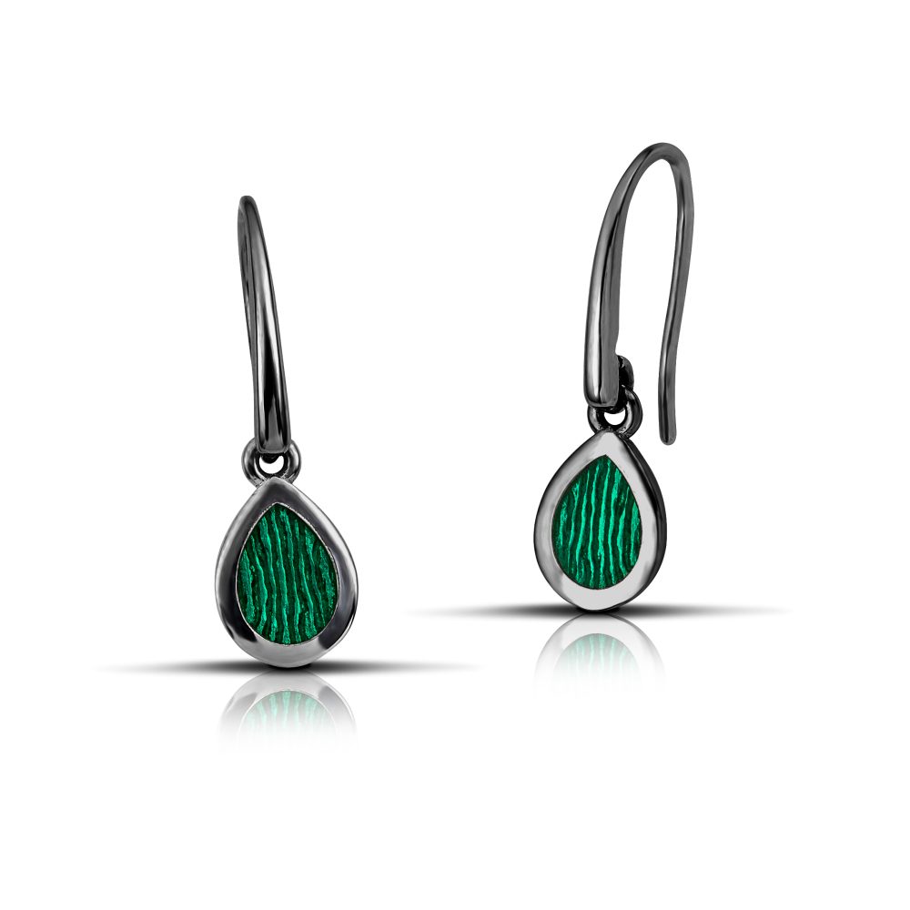 Sterling silver Drop Dangle Earrings with Green enamel - Image 3