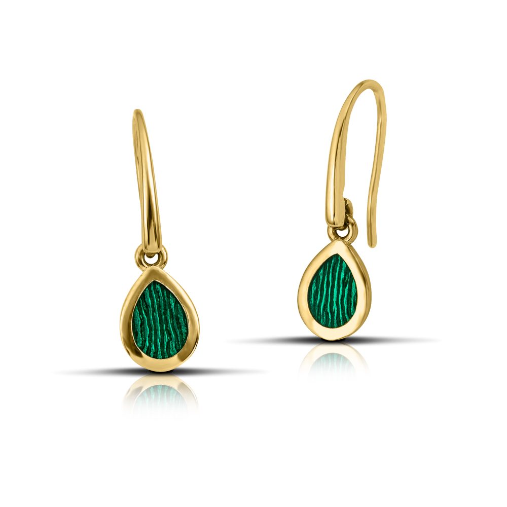 Sterling silver Drop Dangle Earrings with Green enamel - Image 2