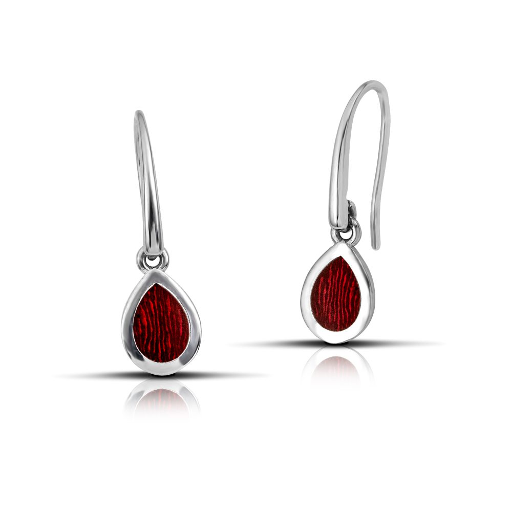 Sterling silver Drop Dangle Earrings with Red Enamel - Image 2