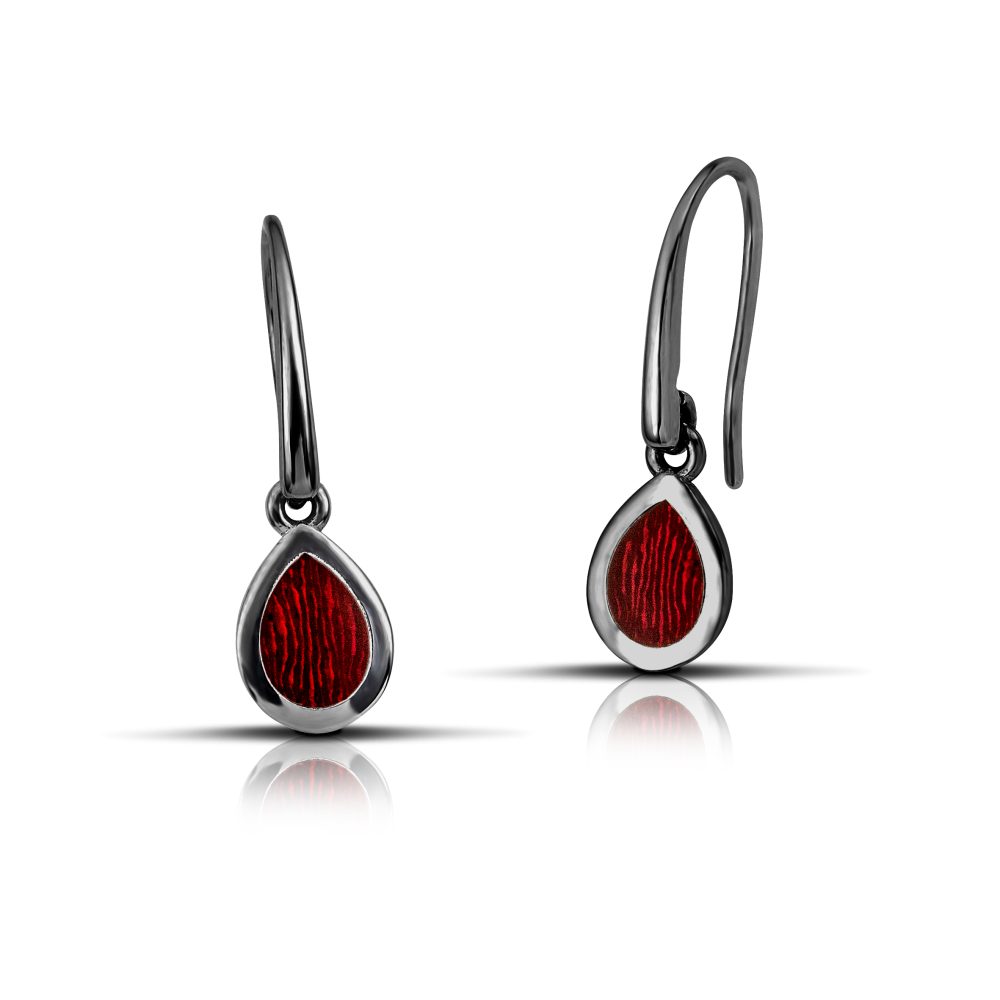 Sterling silver Drop Dangle Earrings with Red Enamel - Image 3